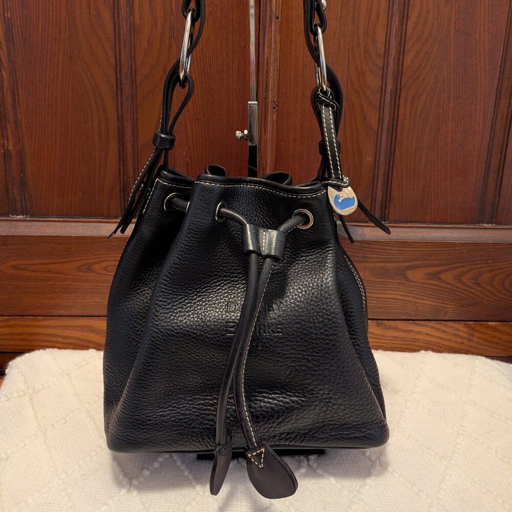 Dooney & Bourke Black Leather Drawstring Shoulder Bag Purse
